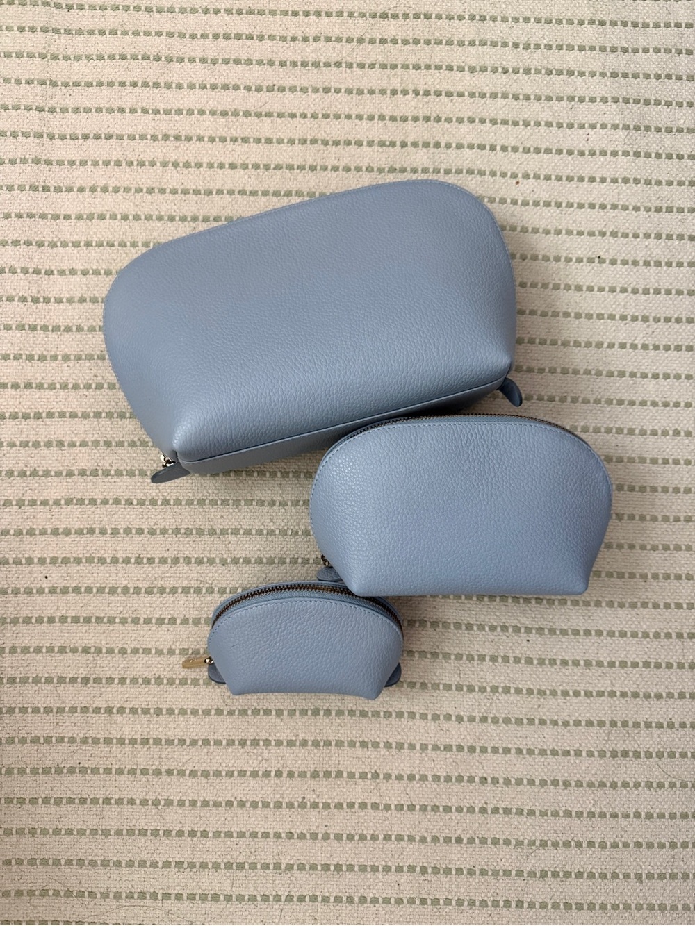 Classic Light Blue Leather Pouch Set - 3 Piece